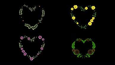 4组带通道心形花草花环边框装饰元素素材视频的预览图